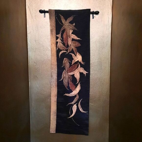 Tapestry Woven Wall Hanging Leaves Design with Rod - Picture 1 of 9